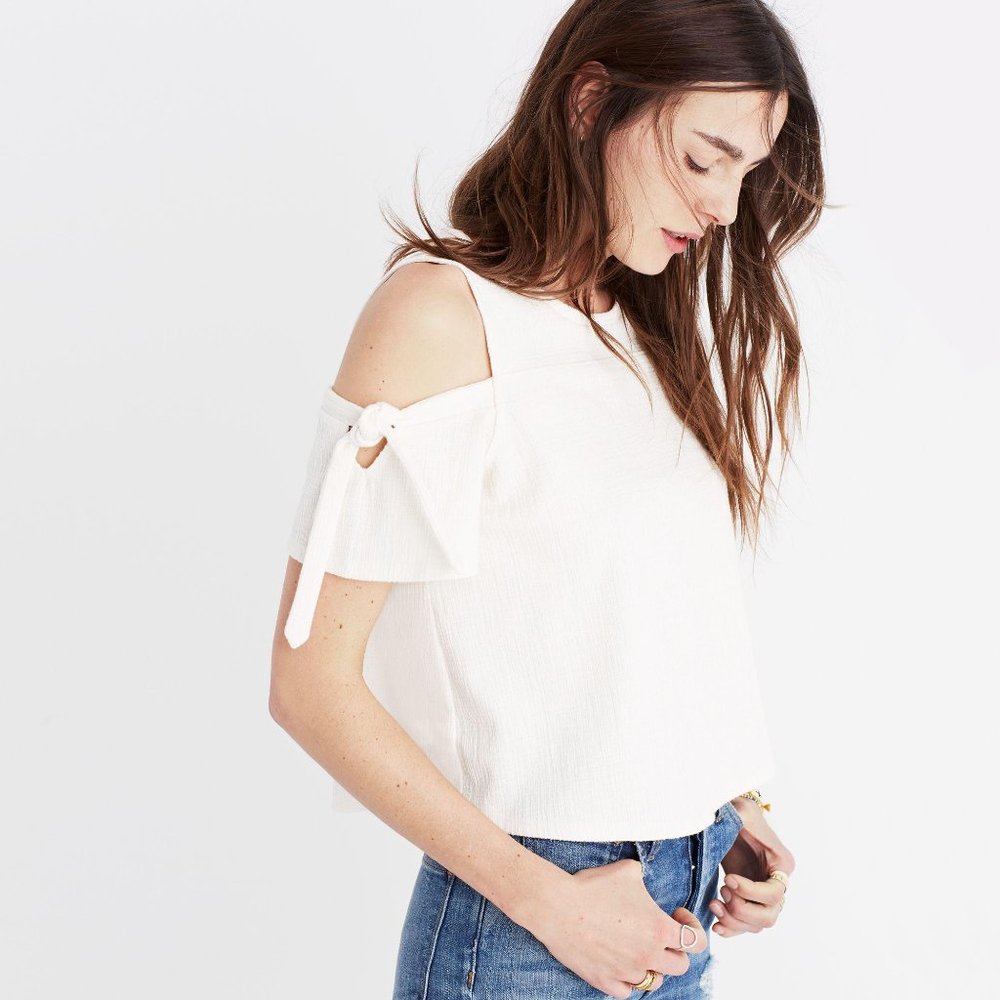 Madewell white skylark cold shoulder top blouse